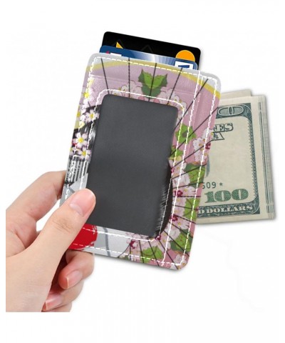 Japanese Woman Cherry Umbrella Slim Minimalist Wallet Rfid Blocking Card Wallets PU Leather Front Pocket Wallets $10.79 Wallets