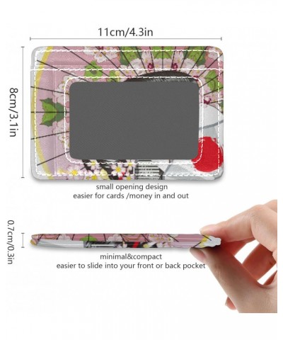 Japanese Woman Cherry Umbrella Slim Minimalist Wallet Rfid Blocking Card Wallets PU Leather Front Pocket Wallets $10.79 Wallets