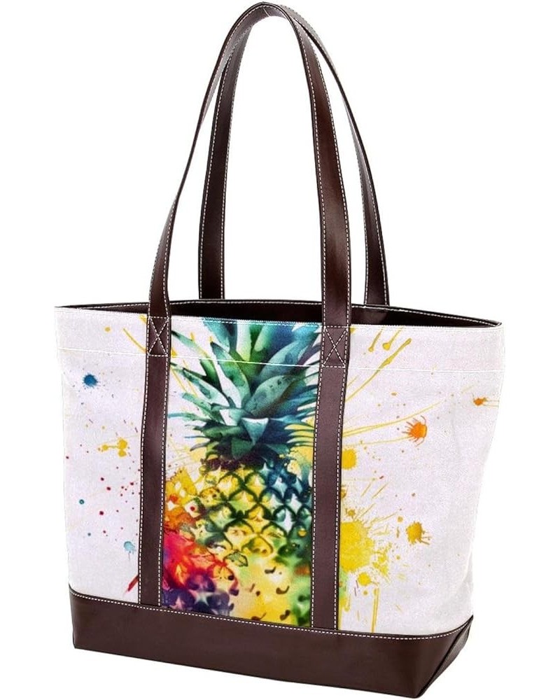 Tote Bag for Women, Large Tote Bag, Tote Bag with Zipper, Watercolor Pineapple Lovely Fruit Pattern, Totes for Women Design 6...