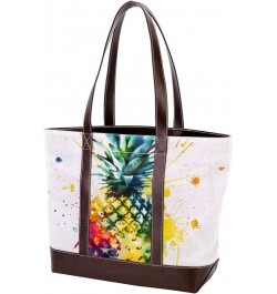 Tote Bag for Women, Large Tote Bag, Tote Bag with Zipper, Watercolor Pineapple Lovely Fruit Pattern, Totes for Women Design 6...