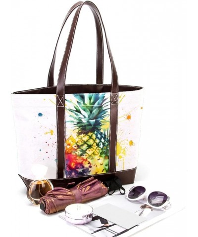 Tote Bag for Women, Large Tote Bag, Tote Bag with Zipper, Watercolor Pineapple Lovely Fruit Pattern, Totes for Women Design 6...