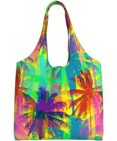 Head Of The Lord Buddha Single Shoulder Commuter Canvas Tote Bags For Women And Men Psychedelic Palm Tree $10.77 Totes