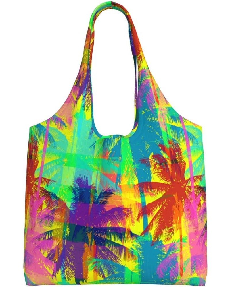 Head Of The Lord Buddha Single Shoulder Commuter Canvas Tote Bags For Women And Men Psychedelic Palm Tree $10.77 Totes