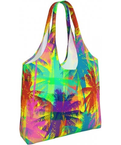 Head Of The Lord Buddha Single Shoulder Commuter Canvas Tote Bags For Women And Men Psychedelic Palm Tree $10.77 Totes