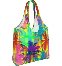 Head Of The Lord Buddha Single Shoulder Commuter Canvas Tote Bags For Women And Men Psychedelic Palm Tree $10.77 Totes