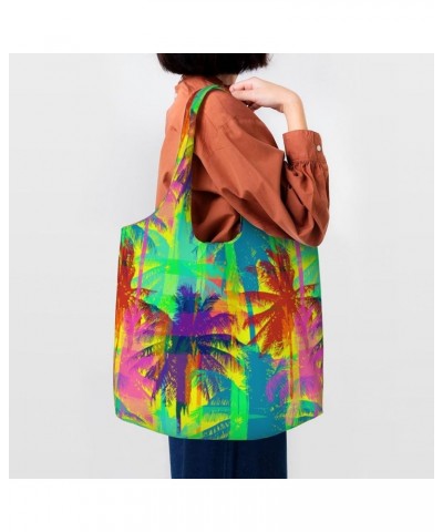 Head Of The Lord Buddha Single Shoulder Commuter Canvas Tote Bags For Women And Men Psychedelic Palm Tree $10.77 Totes