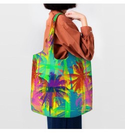 Head Of The Lord Buddha Single Shoulder Commuter Canvas Tote Bags For Women And Men Psychedelic Palm Tree $10.77 Totes