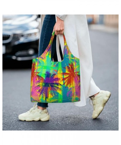 Head Of The Lord Buddha Single Shoulder Commuter Canvas Tote Bags For Women And Men Psychedelic Palm Tree $10.77 Totes