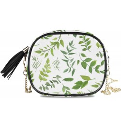 Small Crossbody Bag Green Leaves Herbs Womens Shoulder Chain Bag PU Leather Small Purse With Tassels $12.23 Shoulder Bags