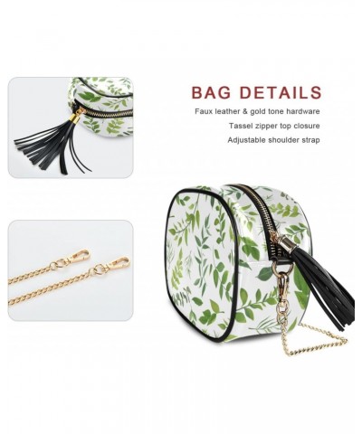 Small Crossbody Bag Green Leaves Herbs Womens Shoulder Chain Bag PU Leather Small Purse With Tassels $12.23 Shoulder Bags