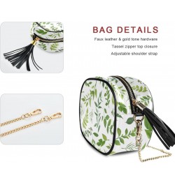 Small Crossbody Bag Green Leaves Herbs Womens Shoulder Chain Bag PU Leather Small Purse With Tassels $12.23 Shoulder Bags