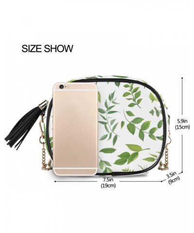 Small Crossbody Bag Green Leaves Herbs Womens Shoulder Chain Bag PU Leather Small Purse With Tassels $12.23 Shoulder Bags