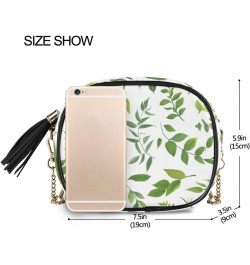 Small Crossbody Bag Green Leaves Herbs Womens Shoulder Chain Bag PU Leather Small Purse With Tassels $12.23 Shoulder Bags