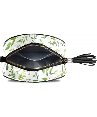 Small Crossbody Bag Green Leaves Herbs Womens Shoulder Chain Bag PU Leather Small Purse With Tassels $12.23 Shoulder Bags