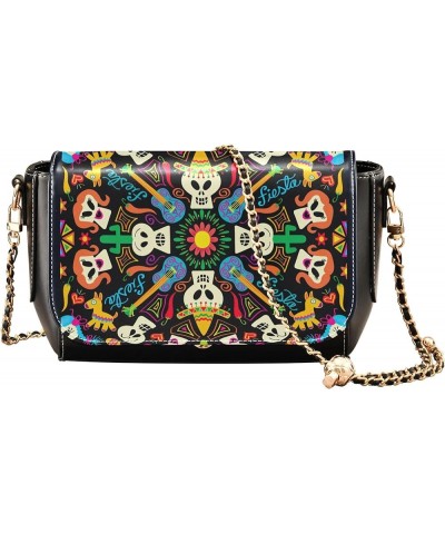 Vintage Paris Eiffel Crossbody Purses for Women Black Leather Shoulder Bags Wallet Satchel with Chain Strap Mexican Skeletons...