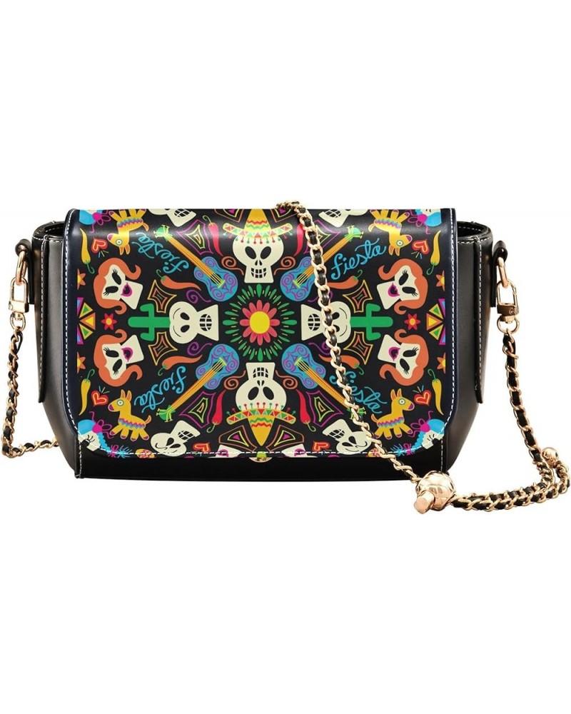 Vintage Paris Eiffel Crossbody Purses for Women Black Leather Shoulder Bags Wallet Satchel with Chain Strap Mexican Skeletons...