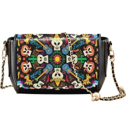 Vintage Paris Eiffel Crossbody Purses for Women Black Leather Shoulder Bags Wallet Satchel with Chain Strap Mexican Skeletons...