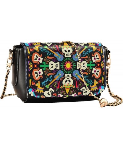 Vintage Paris Eiffel Crossbody Purses for Women Black Leather Shoulder Bags Wallet Satchel with Chain Strap Mexican Skeletons...