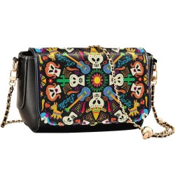 Vintage Paris Eiffel Crossbody Purses for Women Black Leather Shoulder Bags Wallet Satchel with Chain Strap Mexican Skeletons...