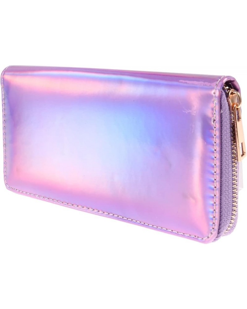 1pc Zipper Leather Wallets Pu Holder Phone Card Clutch Female Girls Coin Cell Women Portfel Money Shining Iridescent Violet P...