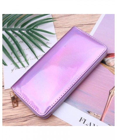 1pc Zipper Leather Wallets Pu Holder Phone Card Clutch Female Girls Coin Cell Women Portfel Money Shining Iridescent Violet P...