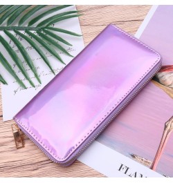 1pc Zipper Leather Wallets Pu Holder Phone Card Clutch Female Girls Coin Cell Women Portfel Money Shining Iridescent Violet P...