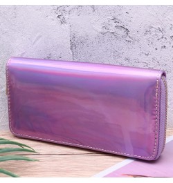 1pc Zipper Leather Wallets Pu Holder Phone Card Clutch Female Girls Coin Cell Women Portfel Money Shining Iridescent Violet P...