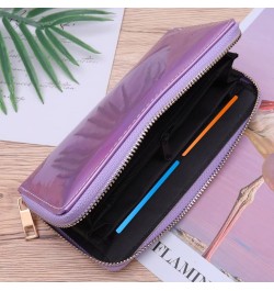 1pc Zipper Leather Wallets Pu Holder Phone Card Clutch Female Girls Coin Cell Women Portfel Money Shining Iridescent Violet P...