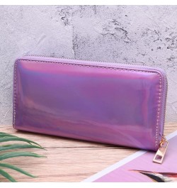 1pc Zipper Leather Wallets Pu Holder Phone Card Clutch Female Girls Coin Cell Women Portfel Money Shining Iridescent Violet P...