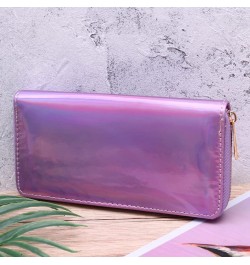 1pc Zipper Leather Wallets Pu Holder Phone Card Clutch Female Girls Coin Cell Women Portfel Money Shining Iridescent Violet P...