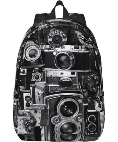 Cool Camera Collection Print Casual Double Shoulder Daypack,Anti-Theft Travel Canvas Backpack For Men And Women Black Small $...