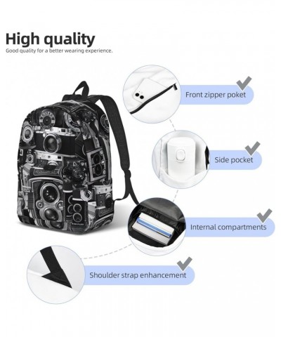 Cool Camera Collection Print Casual Double Shoulder Daypack,Anti-Theft Travel Canvas Backpack For Men And Women Black Small $...