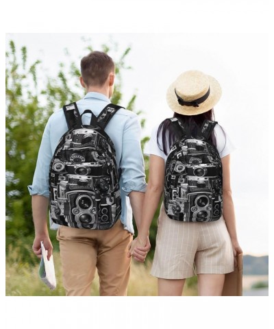 Cool Camera Collection Print Casual Double Shoulder Daypack,Anti-Theft Travel Canvas Backpack For Men And Women Black Small $...