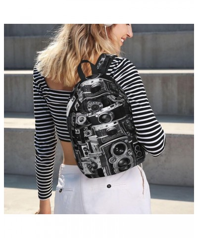 Cool Camera Collection Print Casual Double Shoulder Daypack,Anti-Theft Travel Canvas Backpack For Men And Women Black Small $...