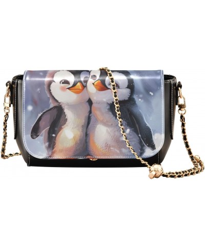 Penguin Are Hugging Stylish Leather Flap Crossbody Bag with Zipper and Adjustable Shoulder Strap $23.59 Crossbody Bags