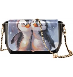 Penguin Are Hugging Stylish Leather Flap Crossbody Bag with Zipper and Adjustable Shoulder Strap $23.59 Crossbody Bags