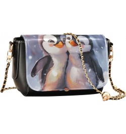 Penguin Are Hugging Stylish Leather Flap Crossbody Bag with Zipper and Adjustable Shoulder Strap $23.59 Crossbody Bags