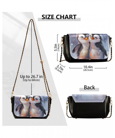 Penguin Are Hugging Stylish Leather Flap Crossbody Bag with Zipper and Adjustable Shoulder Strap $23.59 Crossbody Bags