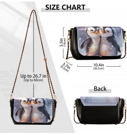 Penguin Are Hugging Stylish Leather Flap Crossbody Bag with Zipper and Adjustable Shoulder Strap $23.59 Crossbody Bags