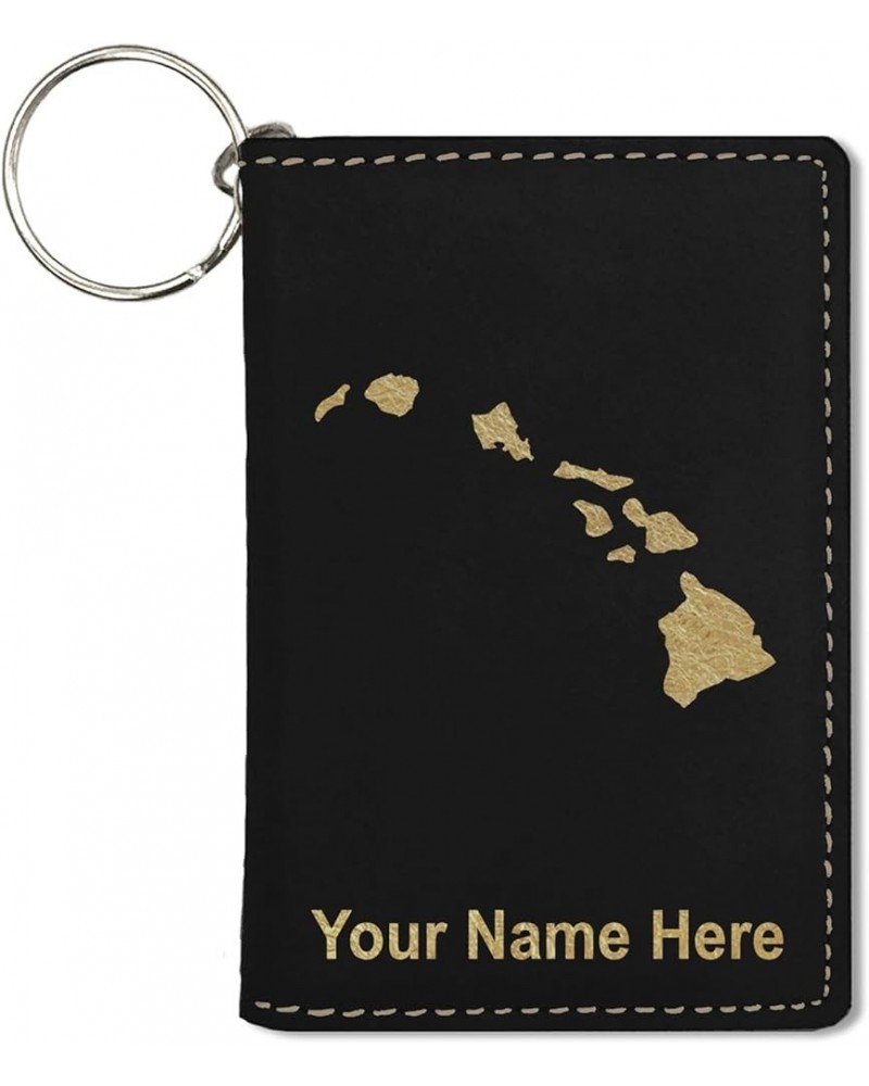 ID Holder Wallet, Hawaiian islands, Personalized Engraving Included (Rustic) Black with Gold $11.20 Wallets