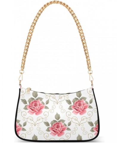 Pink Rose Flower Floral Curly Design Shoulder Bag Purse for Women Tote Handbag with Zipper Closure $17.35 Totes