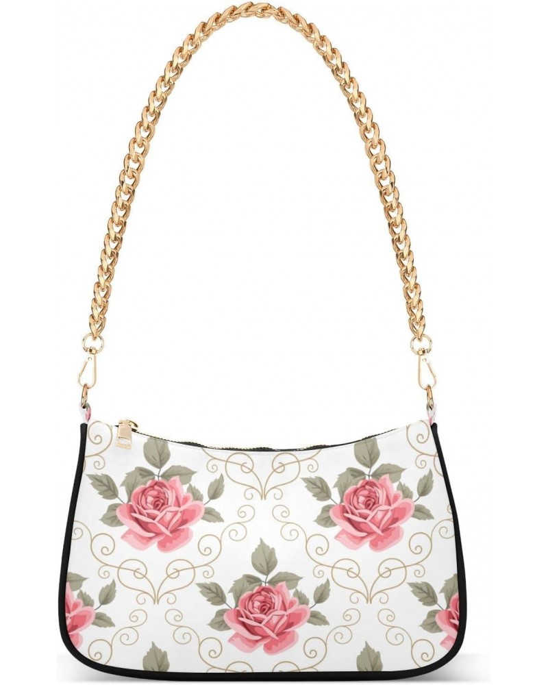 Pink Rose Flower Floral Curly Design Shoulder Bag Purse for Women Tote Handbag with Zipper Closure $17.35 Totes