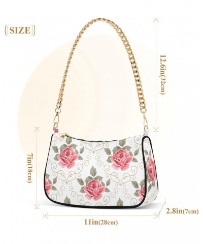 Pink Rose Flower Floral Curly Design Shoulder Bag Purse for Women Tote Handbag with Zipper Closure $17.35 Totes