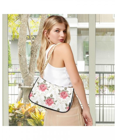 Pink Rose Flower Floral Curly Design Shoulder Bag Purse for Women Tote Handbag with Zipper Closure $17.35 Totes